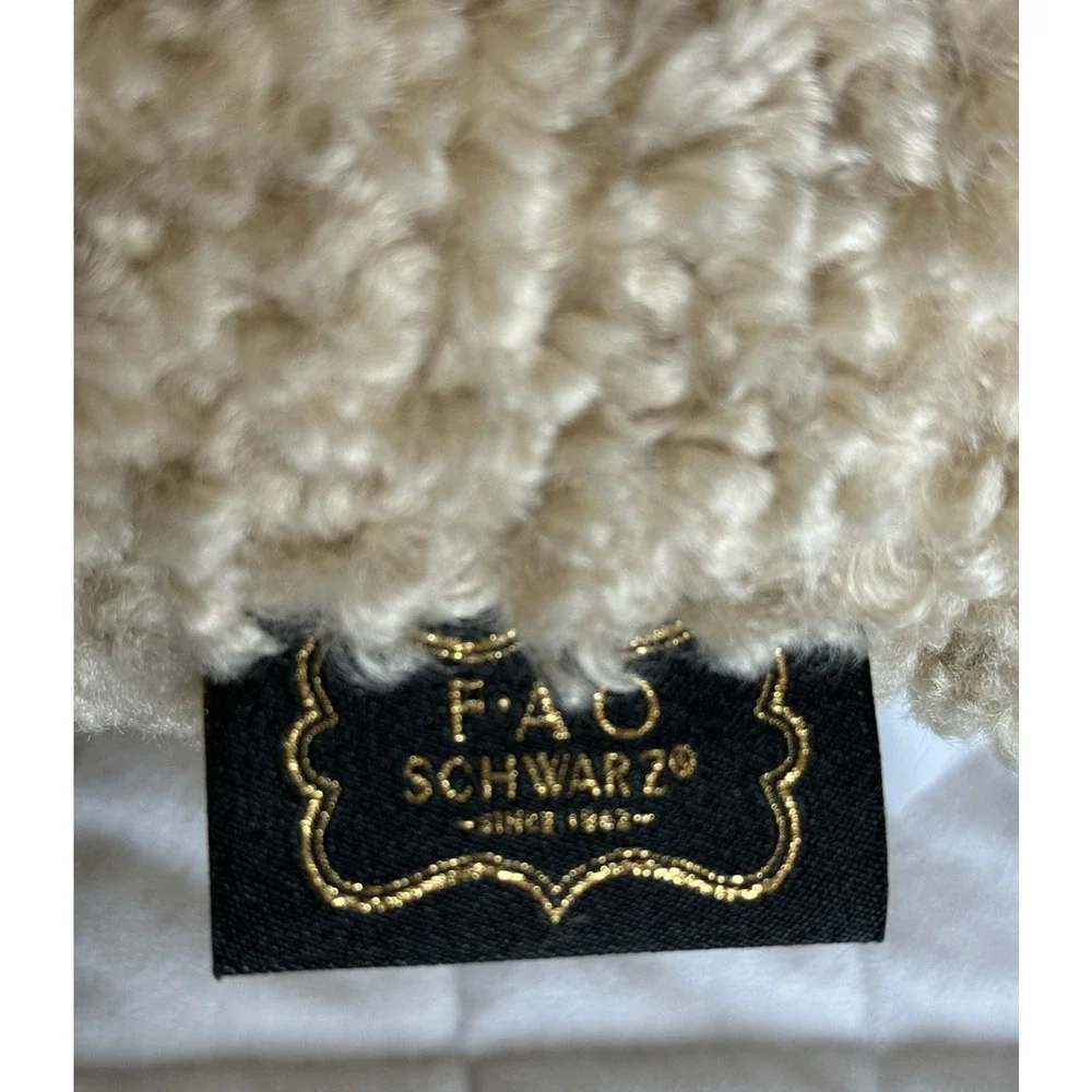 FAO SCHWARZ Brown Curly‎ Hair Teddy Bear Face Pillow NEW With Tags 20